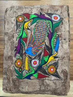 Vintage 1970s Mexican Amate Bark Painting Hand Painted Folk Art MINT CONDITION